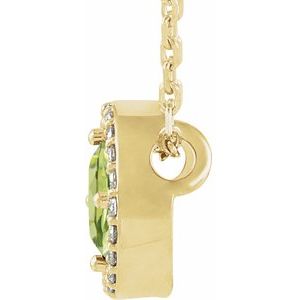 14K Yellow Gold Natural Peridot & .05 CTW Natural Diamond Halo-Style 16" Necklace