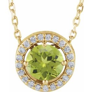 14K Yellow Gold Natural Peridot & .05 CTW Natural Diamond Halo-Style 16" Necklace