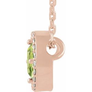 14K Rose Gold Natural Peridot & .05 CTW Natural Diamond Halo-Style 16" Necklace