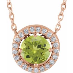 14K Rose Gold Natural Peridot & .05 CTW Natural Diamond Halo-Style 16" Necklace