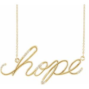 14K Yellow Gold .08 CTW Natural Diamond "Hope" Phrase 16 1/2” Necklace
