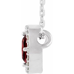 14K White Gold Natural Mozambique Garnet & .05 CTW Natural Diamond Halo-Style 16" Necklace