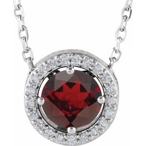 14K White Gold Natural Mozambique Garnet & .05 CTW Natural Diamond Halo-Style 16" Necklace