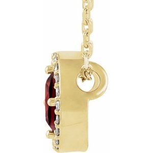 14K Yellow Gold Natural Mozambique Garnet & .05 CTW Natural Diamond Halo-Style 16" Necklace