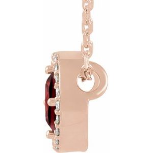 14K Rose Gold Natural Mozambique Garnet & .05 CTW Natural Diamond Halo-Style 16" Necklace