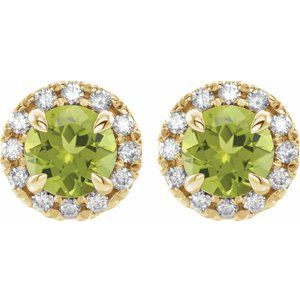 14K Yellow Gold 6 mm Natural Peridot & 1/3 CTW Natural Diamond Halo-Style Earrings – image 2