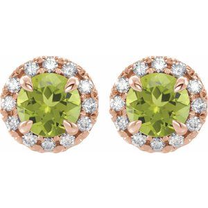 14K Rose Gold 5 mm Natural Peridot & 1/3 CTW Natural Diamond Halo-Style Earrings – image 2