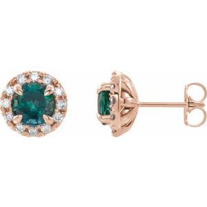 14K Rose Gold 5 mm Natural Emerald & 1/3 CTW Natural Diamond Halo-Style Earrings