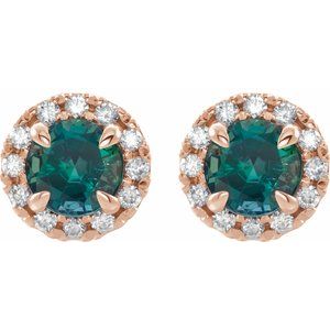14K Rose Gold 4 mm Lab-Grown Alexandrite & 1/5 CTW Natural Diamond Halo-Style Earrings – image 2