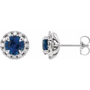 14K White Gold 5 mm Natural Blue Sapphire & 1/3 CTW Natural Diamond Halo-Style Earrings