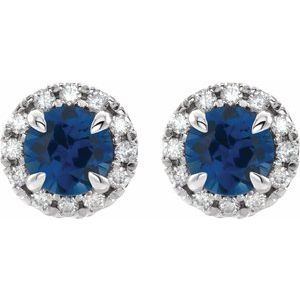 Platinum 6 mm Natural Blue Sapphire & 1/3 CTW Natural Diamond Halo-Style Earrings – image 2