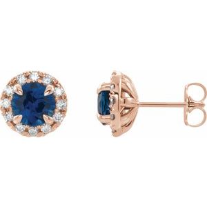 14K Rose Gold 5 mm Natural Blue Sapphire & 1/3 CTW Natural Diamond Halo-Style Earrings