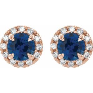 14K Rose Gold 6 mm Lab-Grown Blue Sapphire & 1/3 CTW Natural Diamond Halo-Style Earrings – image 2