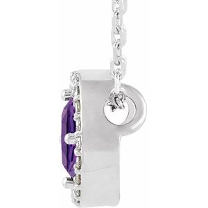 Platinum Natural Amethyst & .05 CTW Natural Diamond Halo-Style 16" Necklace