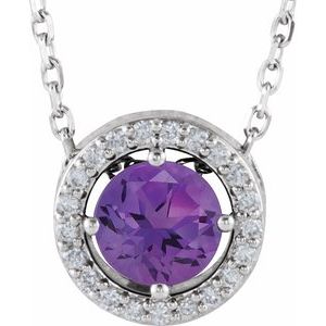 Platinum Natural Amethyst & .05 CTW Natural Diamond Halo-Style 16" Necklace