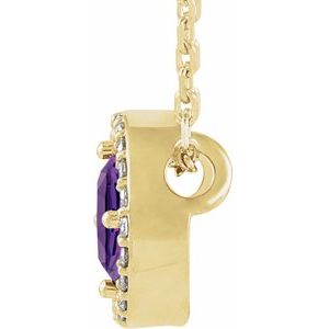 14K Yellow Gold Natural Amethyst & .05 CTW Natural Diamond Halo-Style 16" Necklace
