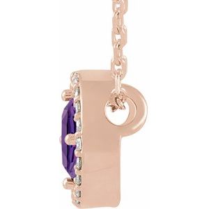 14K Rose Gold Natural Amethyst & .05 CTW Natural Diamond Halo-Style 16" Necklace