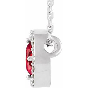 Sterling Silver Imitation Ruby & .05 CTW Natural Diamond Halo-Style 16" Necklace