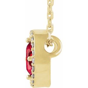14K Yellow Gold Lab-Grown Ruby & .05 CTW Natural Diamond Halo-Style 16" Necklace
