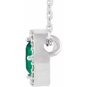 Sterling Silver Imitation Emerald & .05 CTW Natural Diamond Halo-Style 16" Necklace