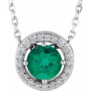 Sterling Silver Imitation Emerald & .05 CTW Natural Diamond Halo-Style 16" Necklace