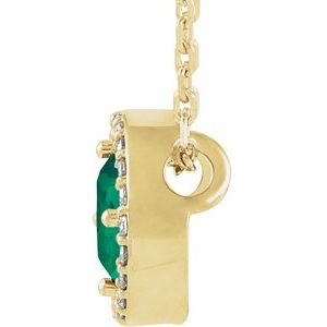 14K Yellow Gold Lab-Grown Emerald & .05 CTW Natural Diamond Halo-Style 16" Necklace