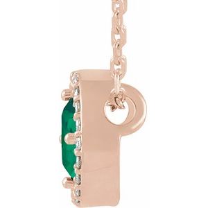 14K Rose Gold Lab-Grown Emerald & .05 CTW Natural Diamond Halo-Style 16" Necklace