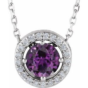 14K White Gold Lab-Grown Alexandrite & .05 CTW Natural Diamond Halo-Style 16" Necklace
