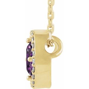 14K Yellow Gold Lab-Grown Alexandrite & .05 CTW Natural Diamond Halo-Style 16" Necklace