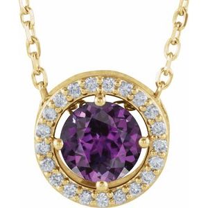 14K Yellow Gold Lab-Grown Alexandrite & .05 CTW Natural Diamond Halo-Style 16" Necklace