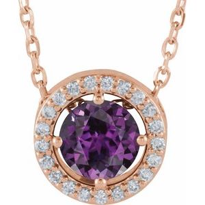 14K Rose Gold Lab-Grown Alexandrite & .05 CTW Natural Diamond Halo-Style 16" Necklace