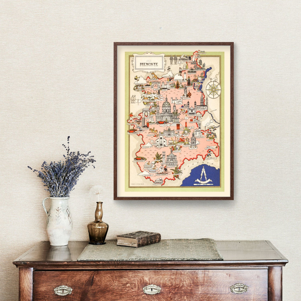 Vintage Map of Piemonte Italy, 1938