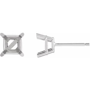 Platinum 8 mm Square 4-Prong Lightweight Earring Mounting