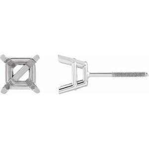 14K White Gold 6 mm Square 4-Prong Lightweight Earring Mounting
