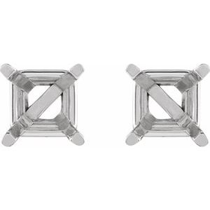 14K White Gold 2.75 mm Square 4-Prong Lightweight Earring Mounting – image 2