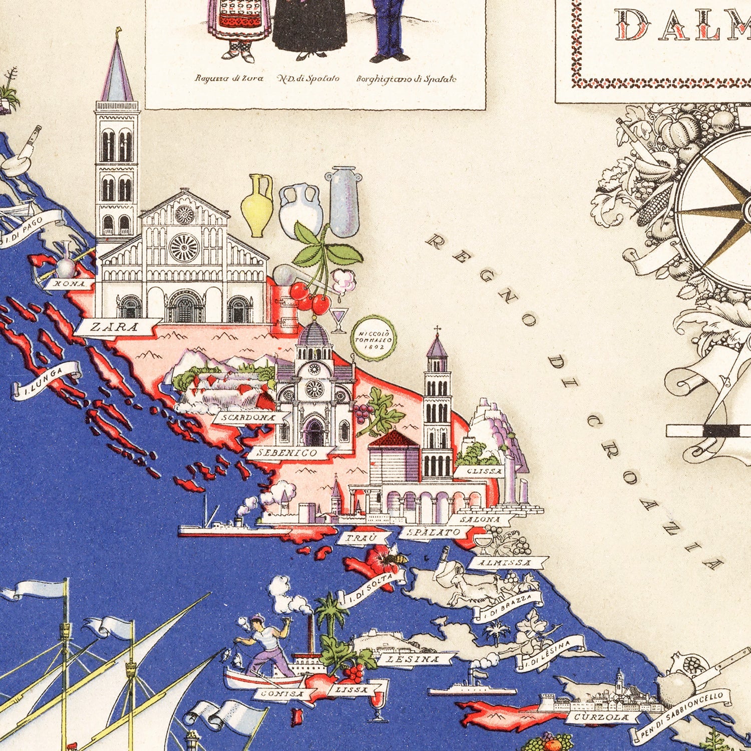 Vintage Map of Dalmatia Italy, 1938