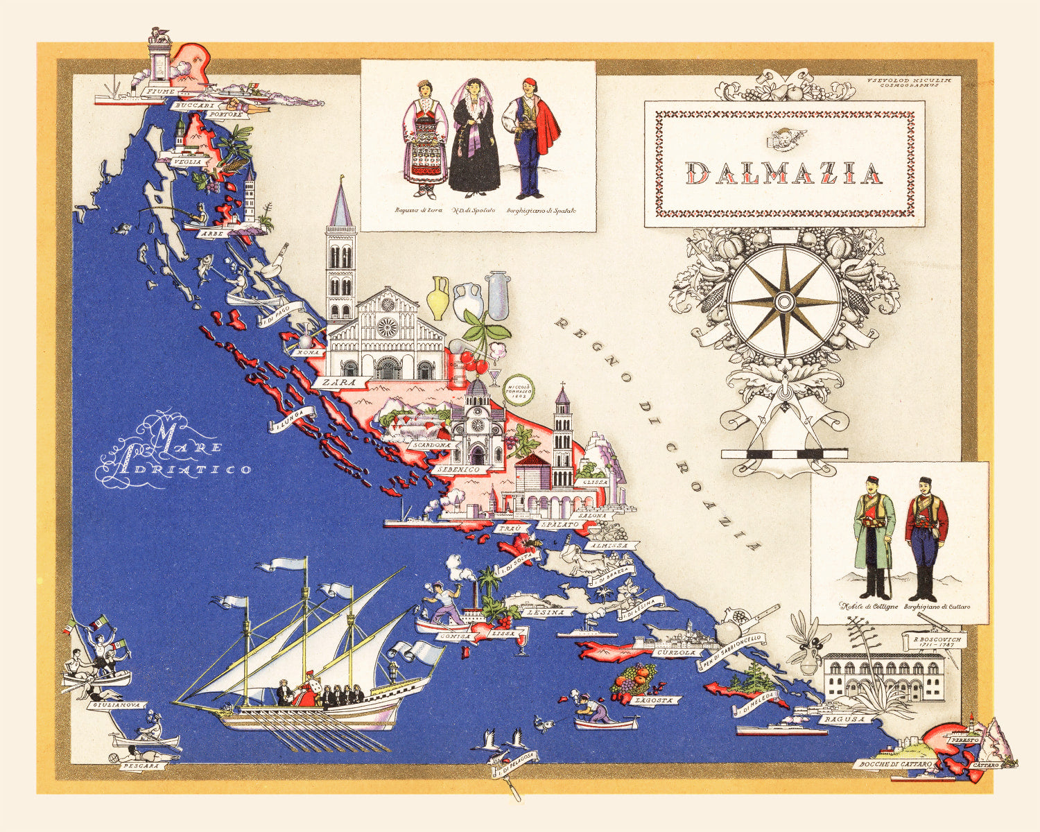 Vintage Map of Dalmatia Italy, 1938