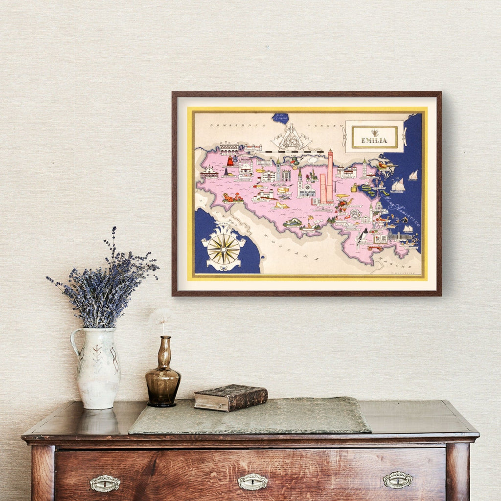 Vintage Map of Emilia-Romagna Italy, 1938