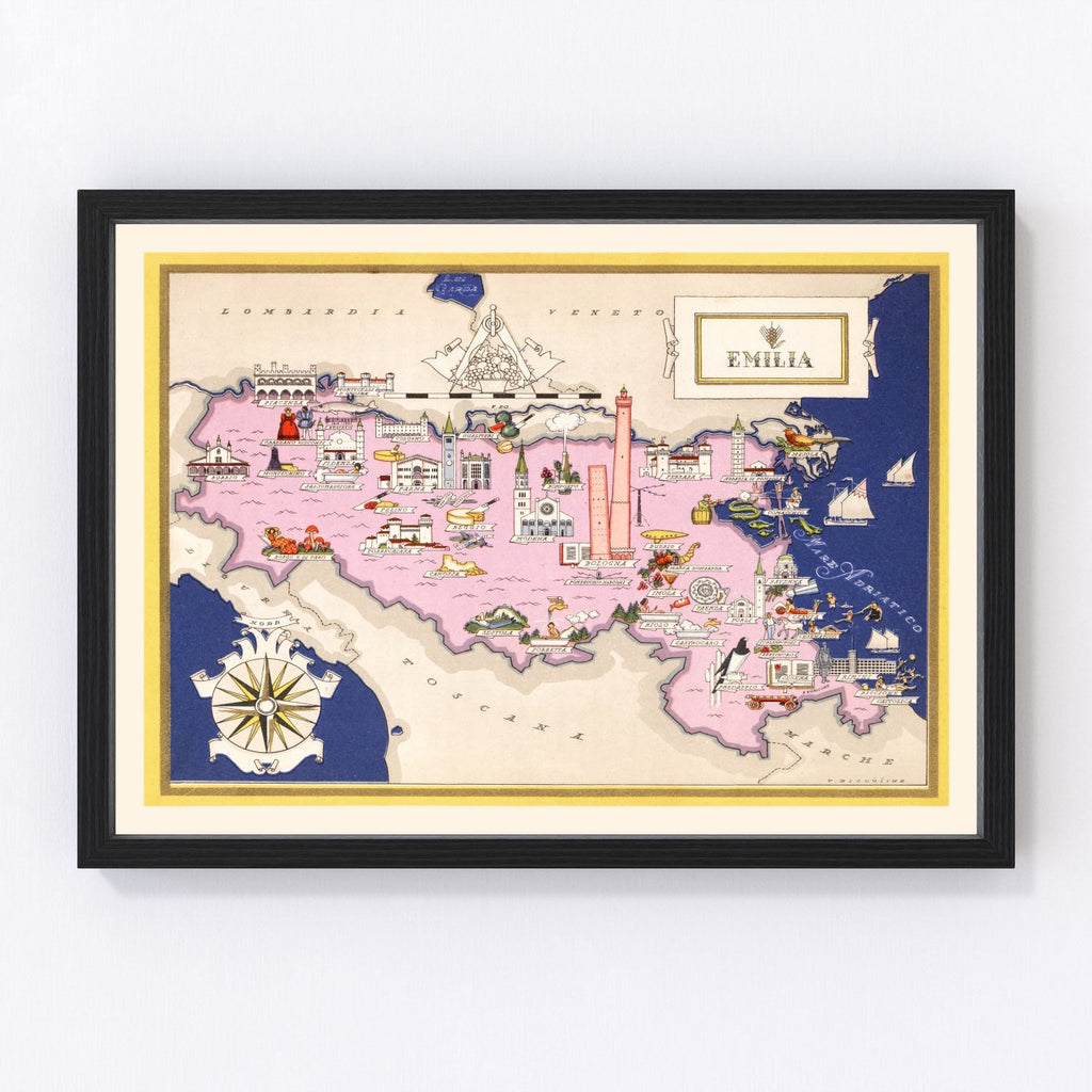 Vintage Map of Emilia-Romagna Italy, 1938