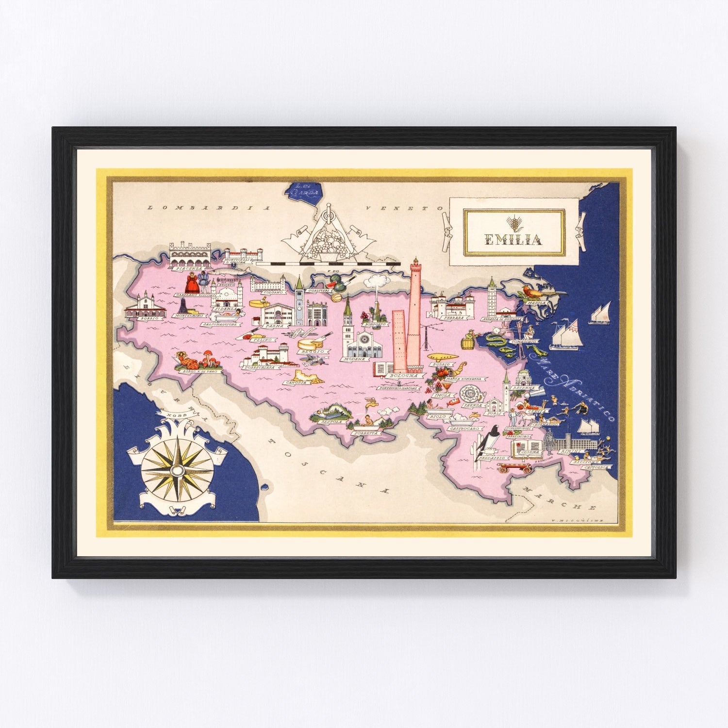 Vintage Map of Emilia-Romagna Italy, 1938