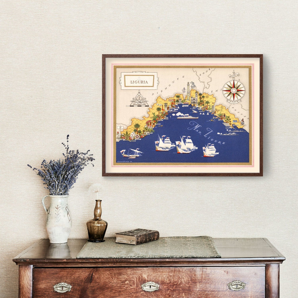 Vintage Map of Liguria Italy, 1938
