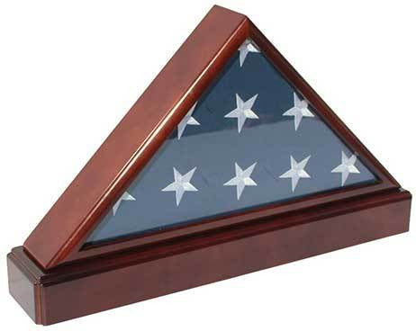 Burial/Funeral Flag Display Case Frame, Military Shadow Box with Pedestal Stand - Cherry