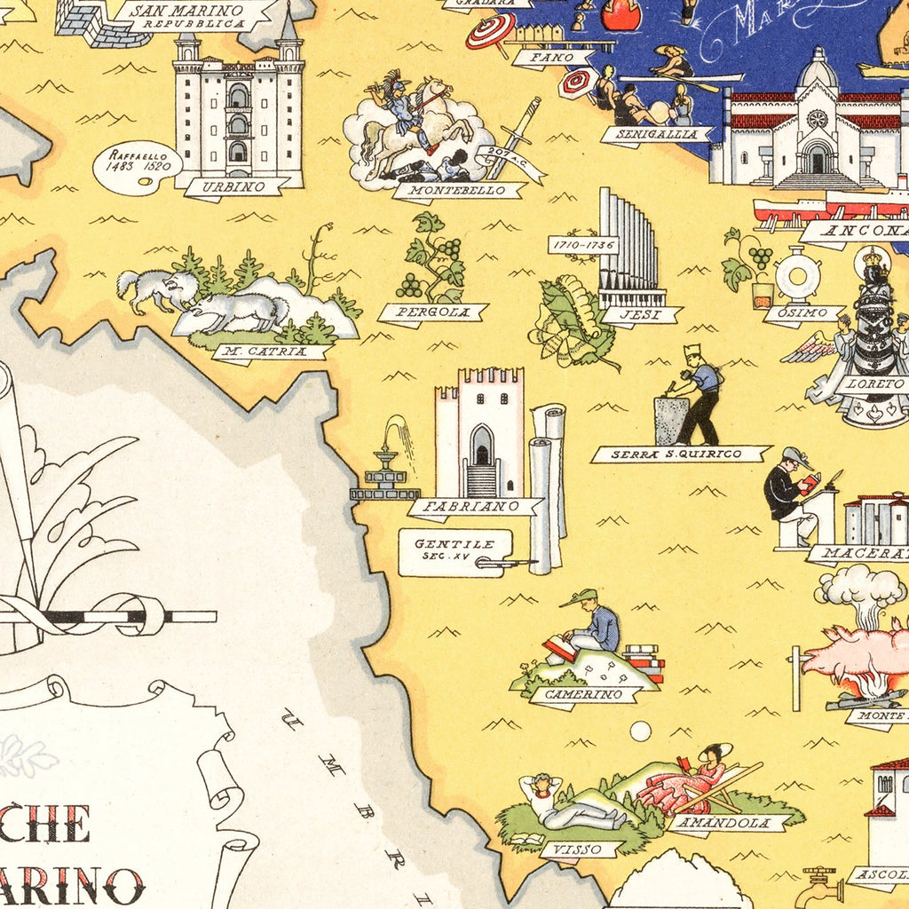 Vintage Map of Marche, 1938