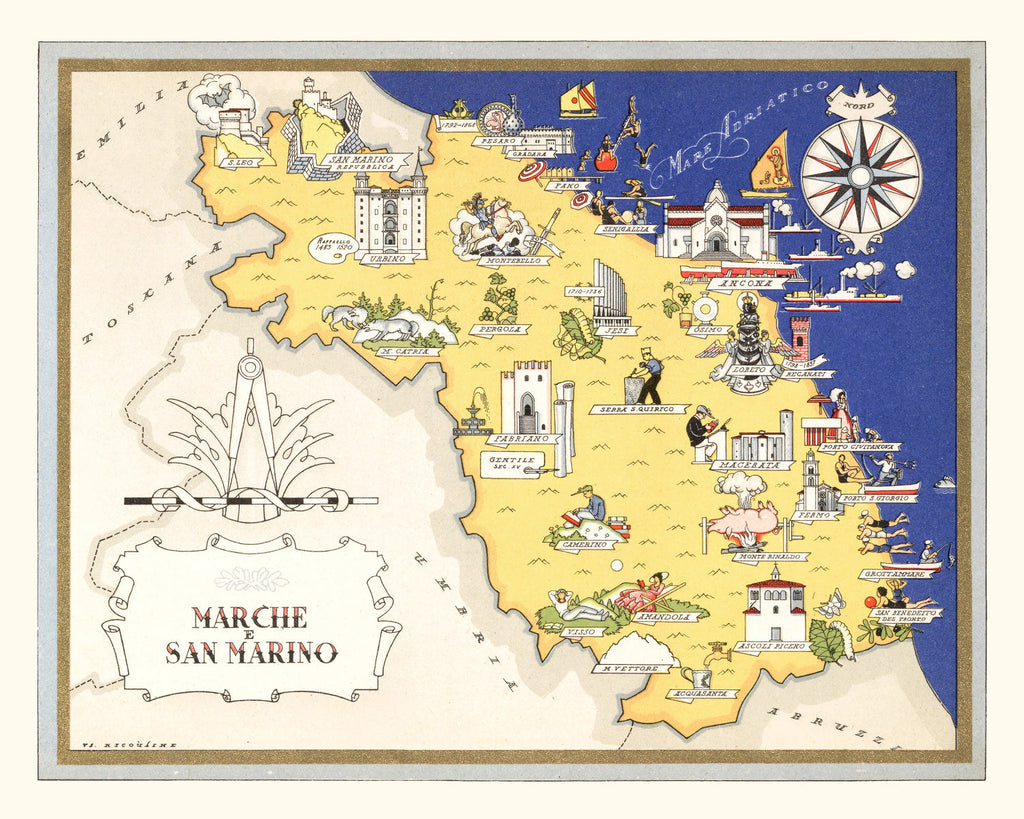 Vintage Map of Marche, 1938
