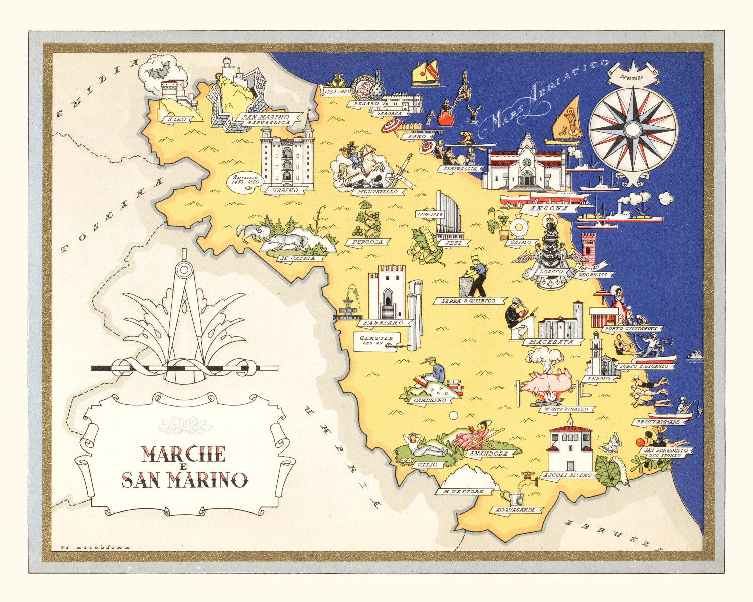 Vintage Map of Marche, 1938