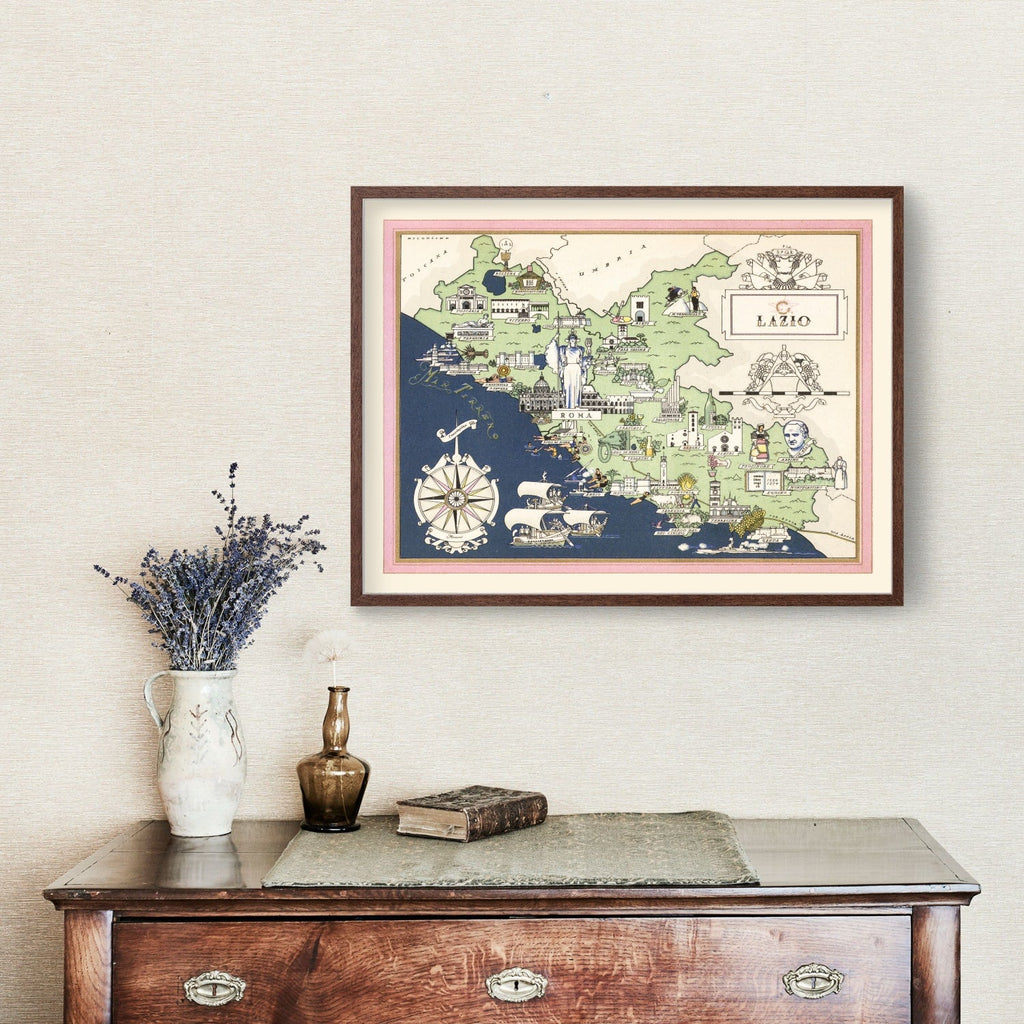 Vintage Map of Lazio Italy, 1938