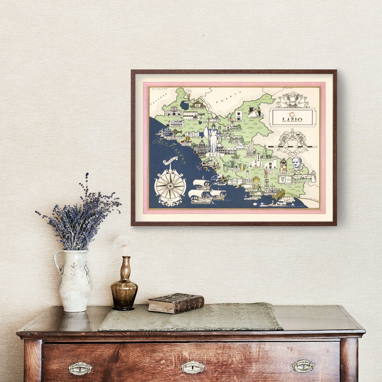 Vintage Map of Lazio Italy, 1938