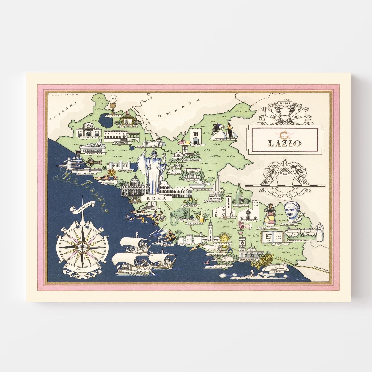 Vintage Map of Lazio Italy, 1938
