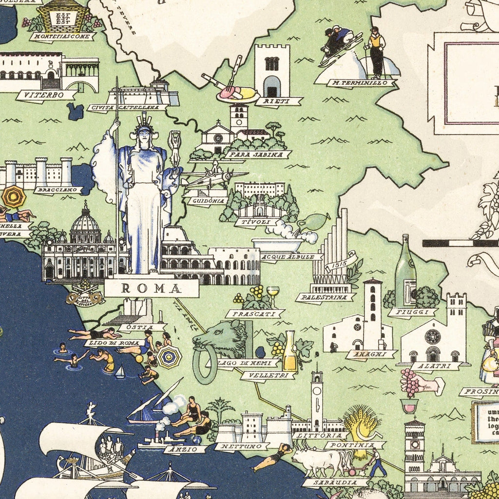 Vintage Map of Lazio Italy, 1938