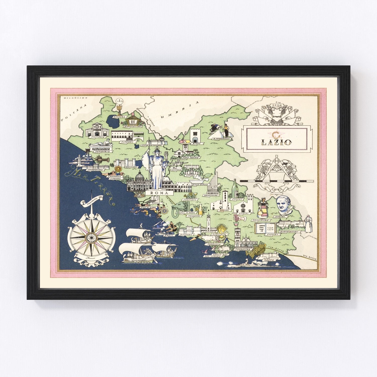 Vintage Map of Lazio Italy, 1938